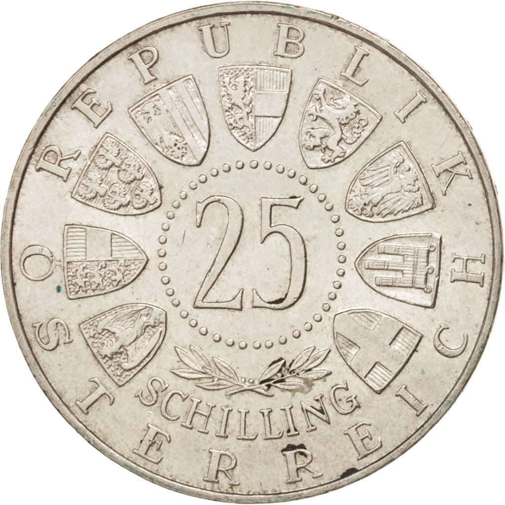 AUSTRIA, 25 Schilling, 1956, KM #2881, AU(55-58), Silver, 30.2, 12.95