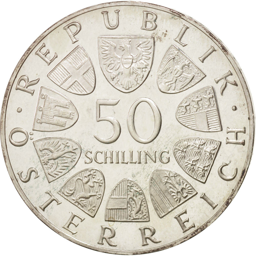 AUSTRIA, 50 Schilling, 1966, KM #2900, AU(55-58), Silver, 34, 19.97