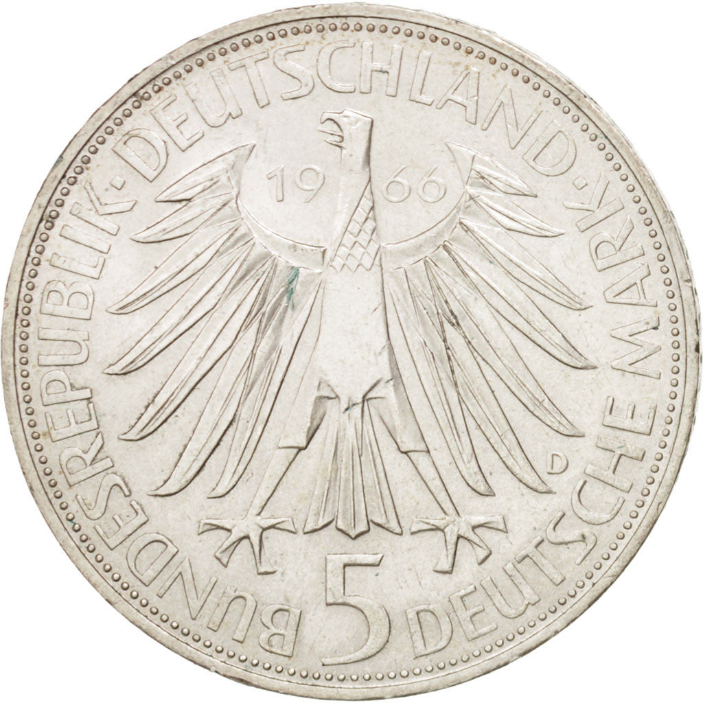 GERMANY - FEDERAL REPUBLIC, 5 Mark, 1966, Munich, KM #119.1, AU(55-58), Silver,.