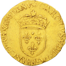FRANCE, Ecu d'or, 1565, Rouen, VF(30-35), Gold, Sombart #4904, 3.32