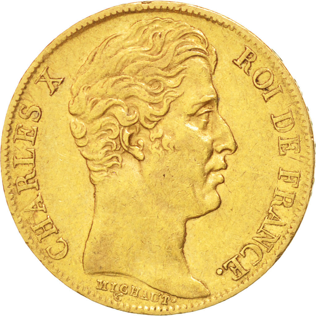 FRANCE, Charles X, 20 Francs, 1825, Paris, KM #726.1, AU(50-53), Gold, Gadoury..