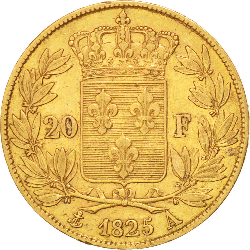 FRANCE, Charles X, 20 Francs, 1825, Paris, KM #726.1, AU(50-53), Gold, Gadoury..