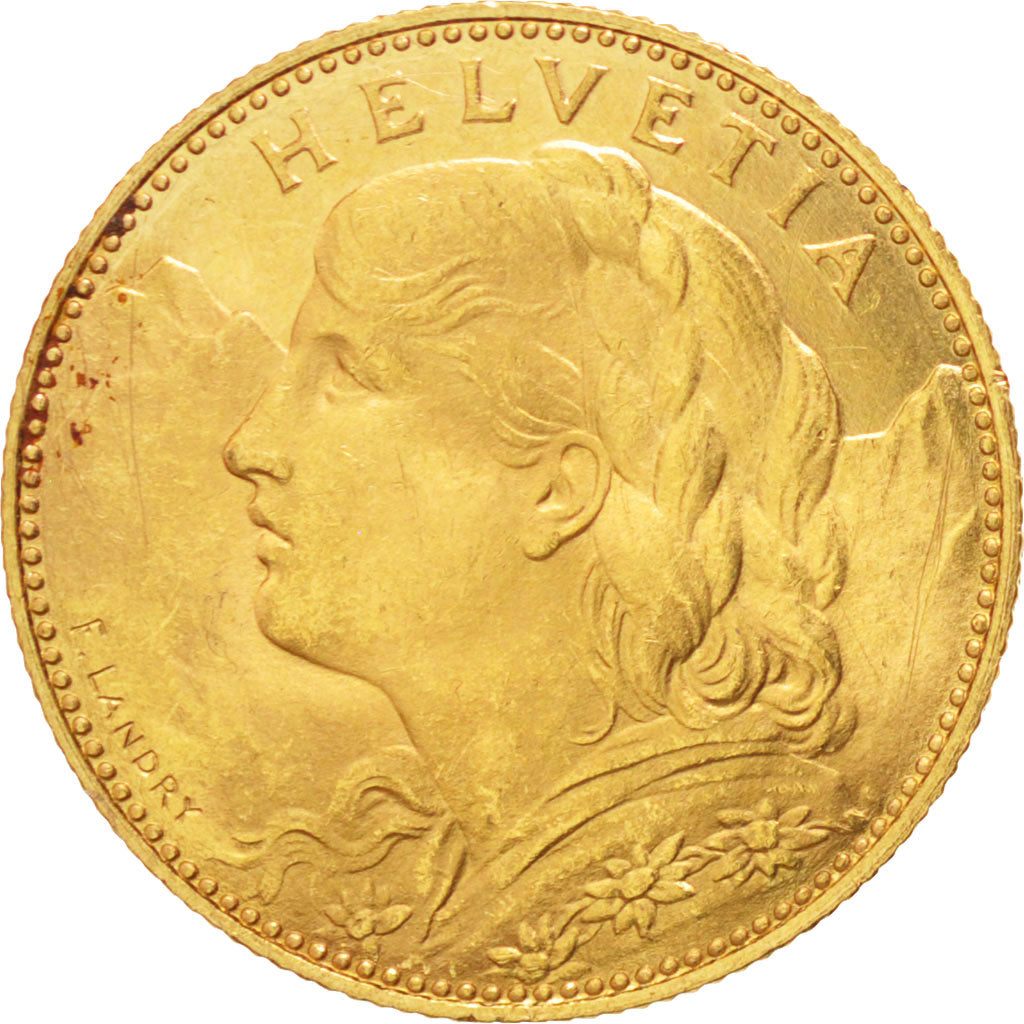 Coin, Switzerland, 10 Francs, 1922, Bern, AU(55-58), Gold, KM:36
