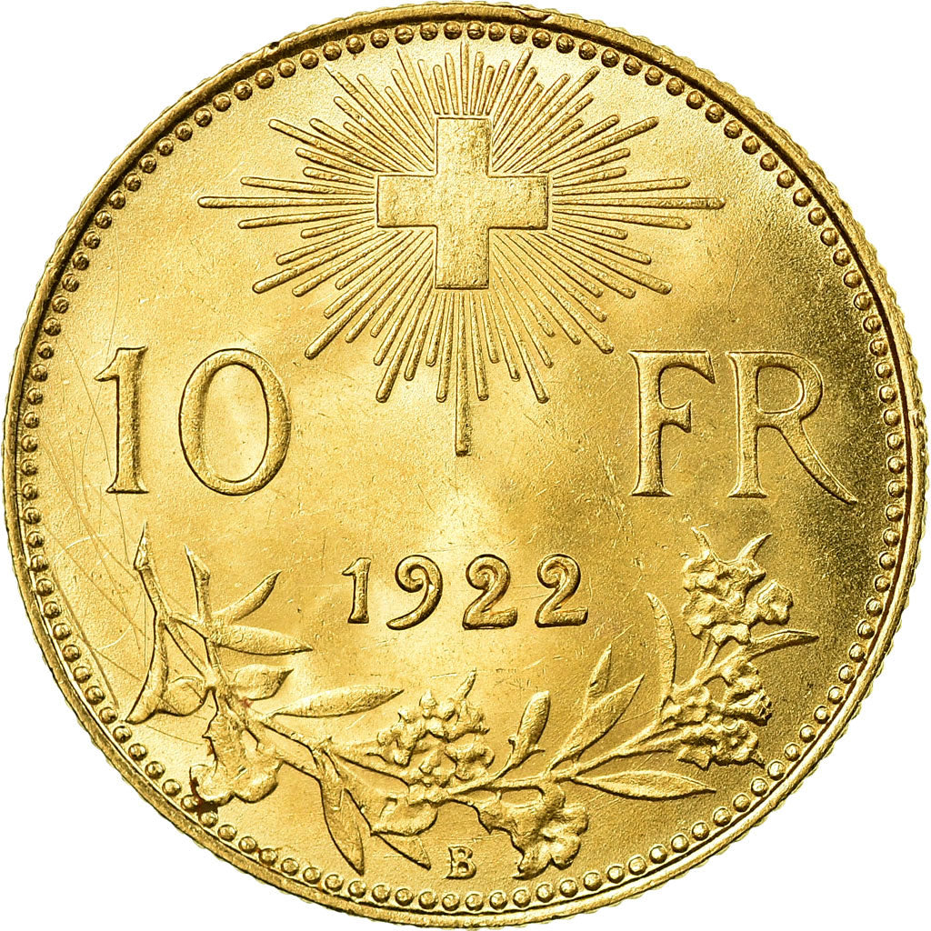Coin, Switzerland, 10 Francs, 1922, Bern, AU(55-58), Gold, KM:36