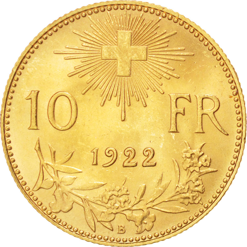 Coin, Switzerland, 10 Francs, 1922, Bern, AU(55-58), Gold, KM:36