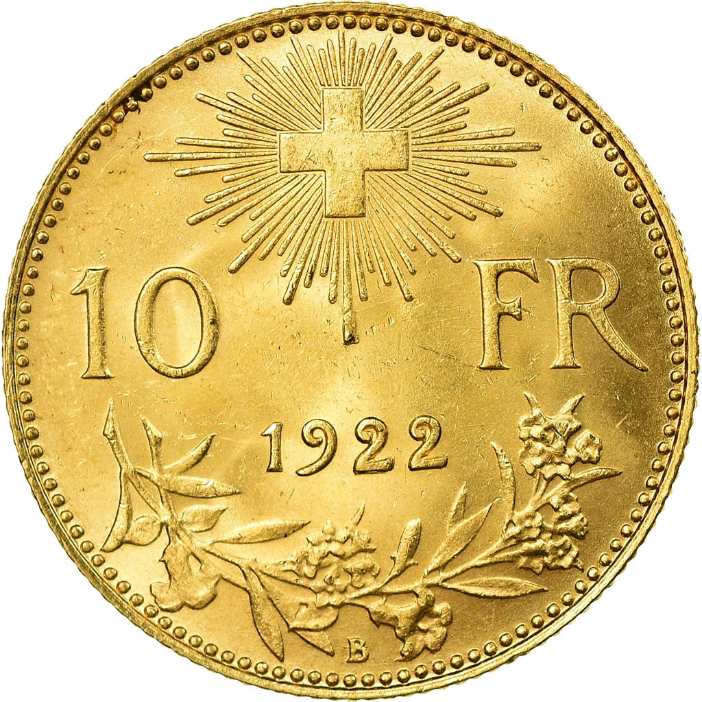 Coin, Switzerland, 10 Francs, 1922, Bern, AU(55-58), Gold, KM:36