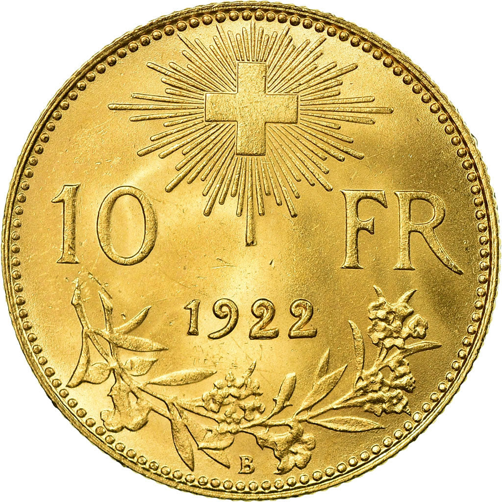 Coin, Switzerland, 10 Francs, 1922, Bern, AU(55-58), Gold, KM:36