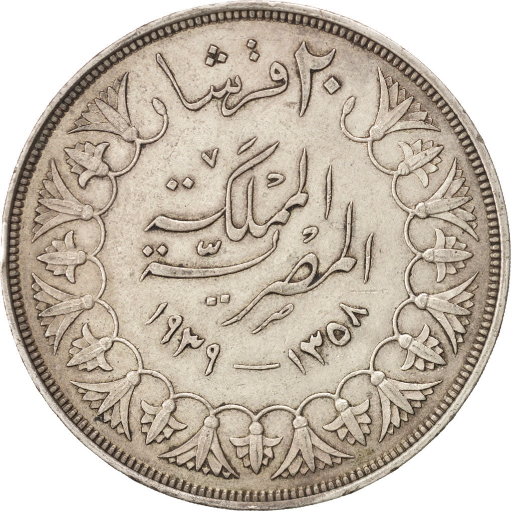 EGYPT, 20 Piastres, 1939, British Royal Mint, KM #368, AU(50-53), Silver, 40,...