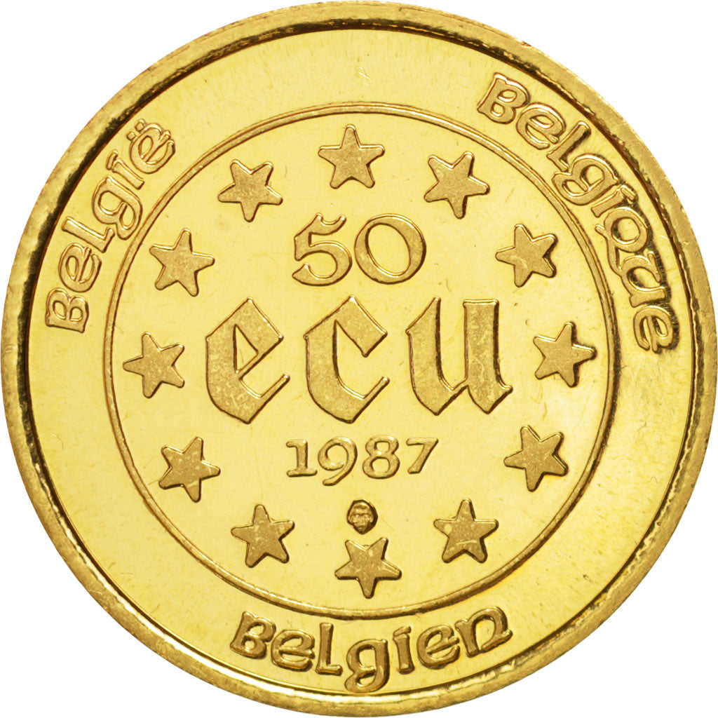 BELGIUM, 50 ECU, 1987, KM #167, MS(65-70), Gold, 23, 17.32