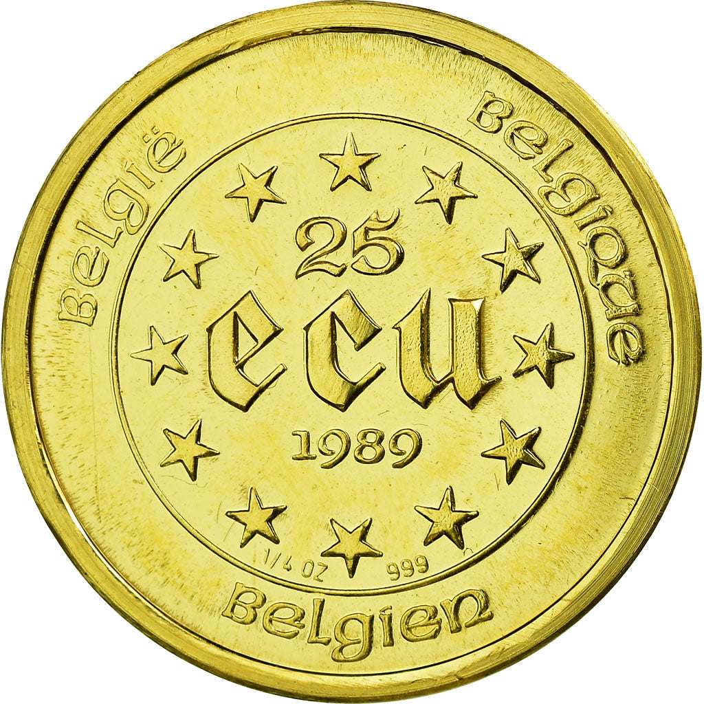 Coin, Belgium, 25 Ecu, 1989, MS(65-70), Gold, KM:173