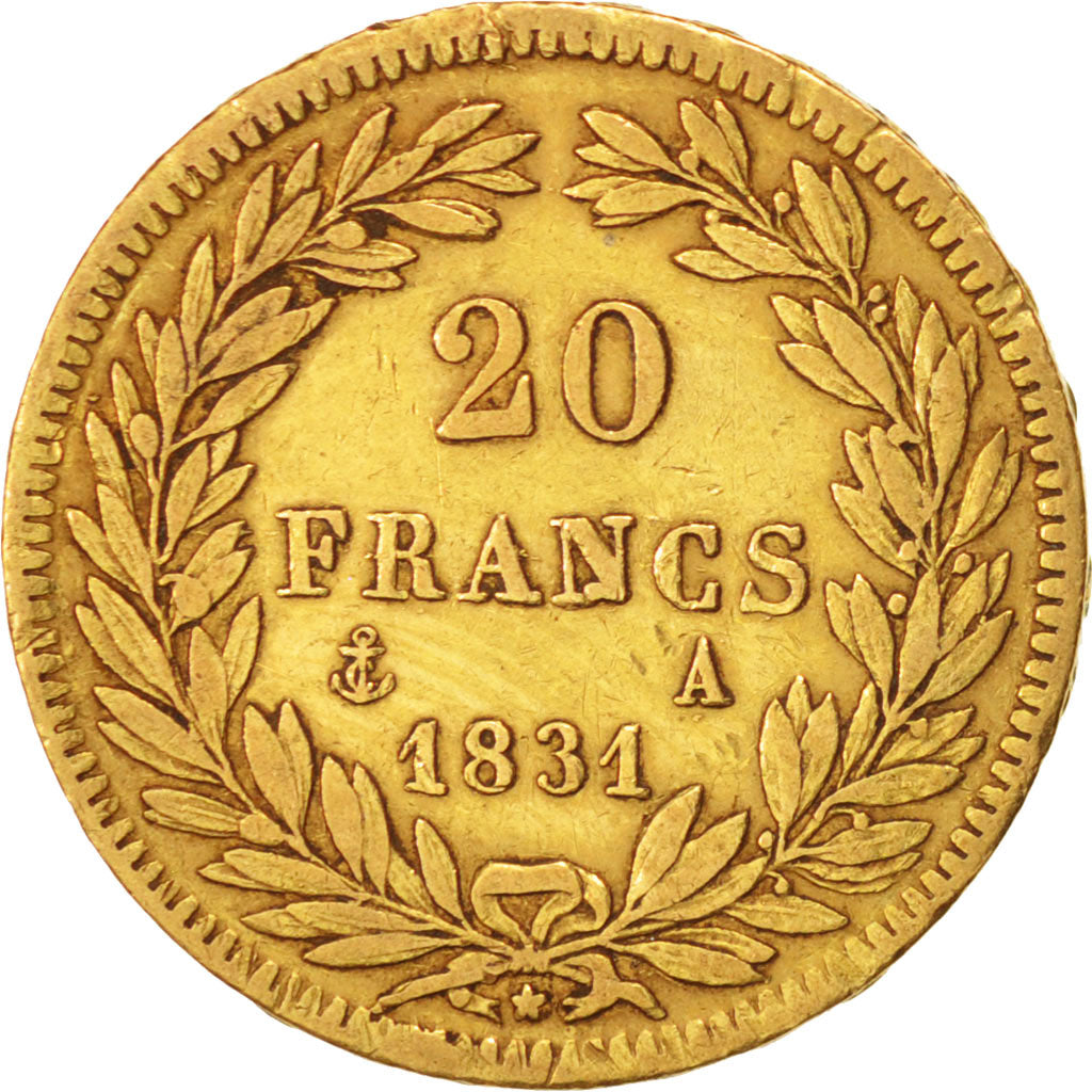 Louis Philippe Ier, 20 Francs Or Tête Nue 1831 Paris, Tranche en relief, KM 7...