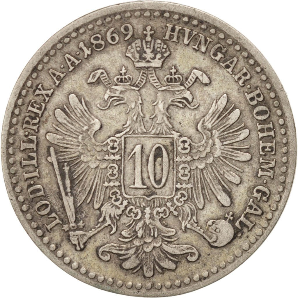 AUSTRIA, 10 Kreuzer, 1869, Vienne, KM #2206, EF(40-45), Silver, 1.50