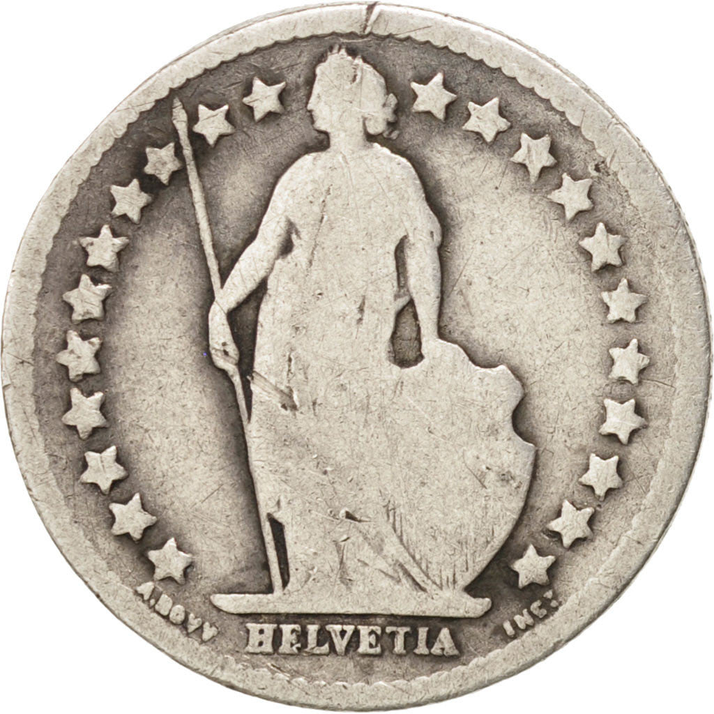 SWITZERLAND, 1/2 Franc, 1882, Bern, KM #23, F(12-15), Silver, 18.2, 2.27