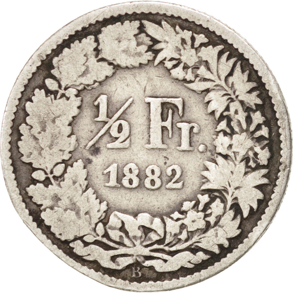 SWITZERLAND, 1/2 Franc, 1882, Bern, KM #23, F(12-15), Silver, 18.2, 2.27