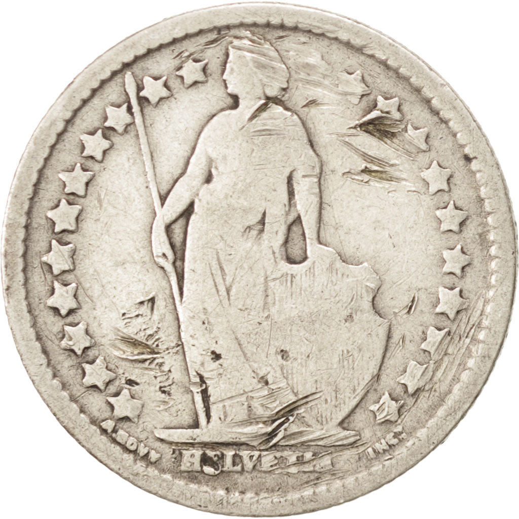 SWITZERLAND, 1/2 Franc, 1879, Bern, KM #23, VG(8-10), Silver, 18.2, 2.28