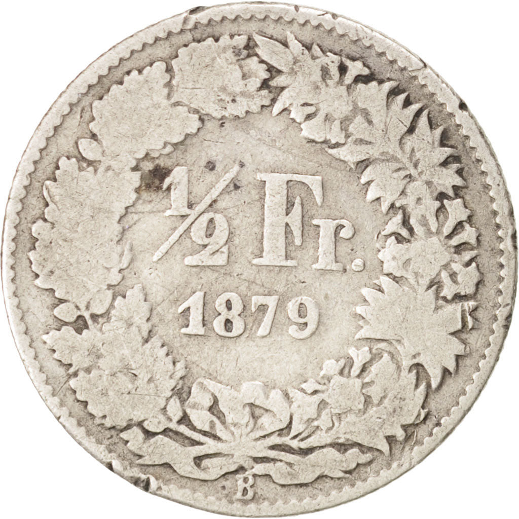 SWITZERLAND, 1/2 Franc, 1879, Bern, KM #23, VG(8-10), Silver, 18.2, 2.28