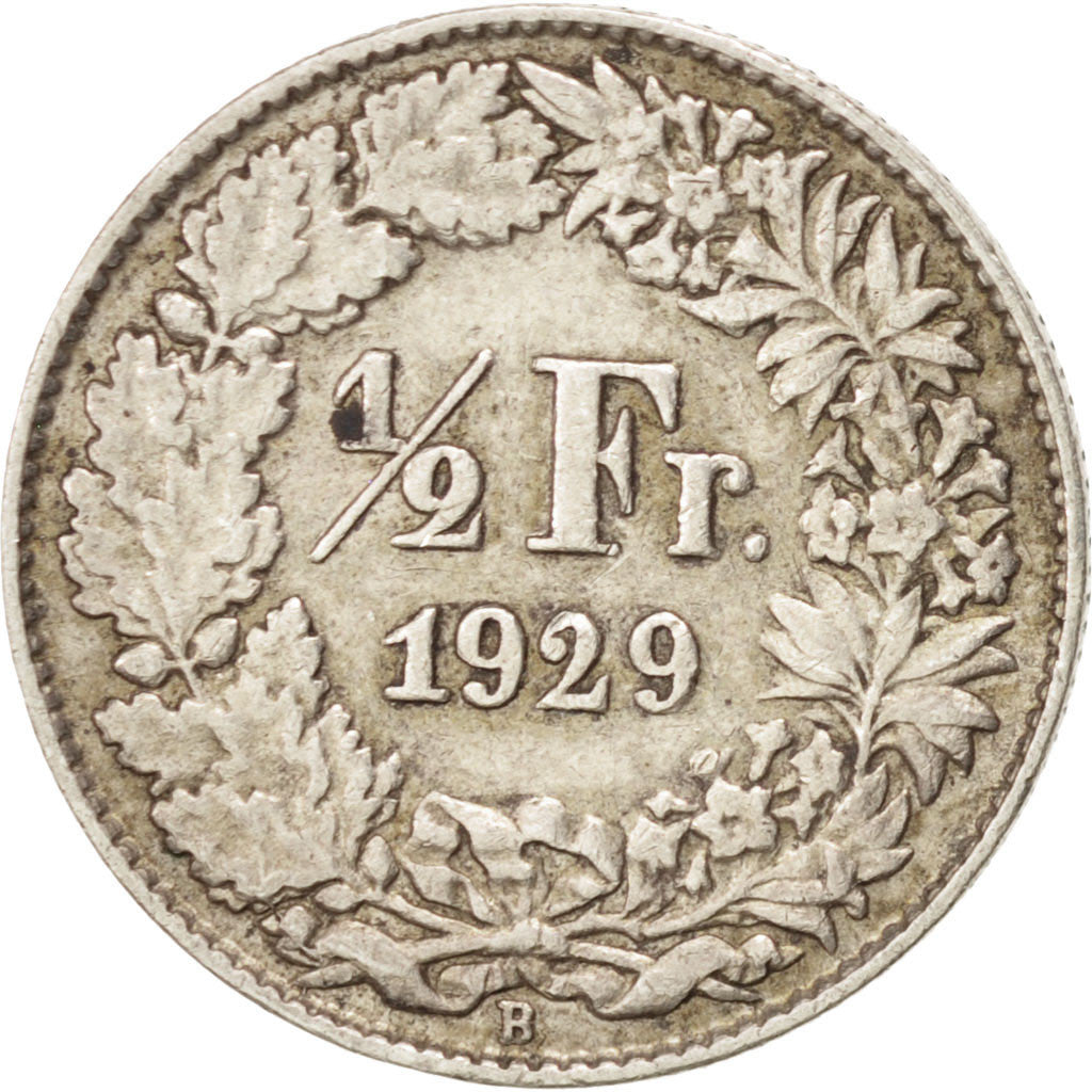 SWITZERLAND, 1/2 Franc, 1929, Bern, KM #23, EF(40-45), Silver, 18.2, 2.47