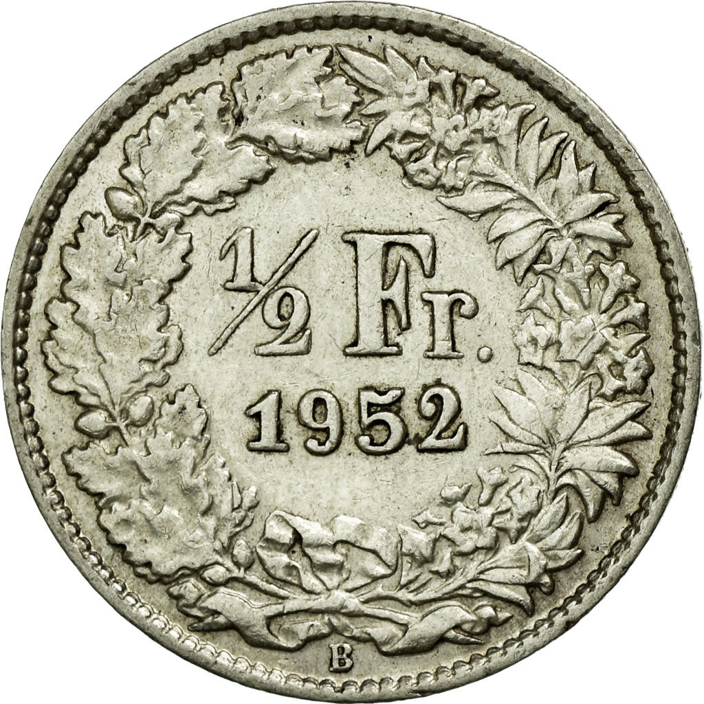 Coin, Switzerland, 1/2 Franc, 1952, Bern, AU(55-58), Silver, KM:23