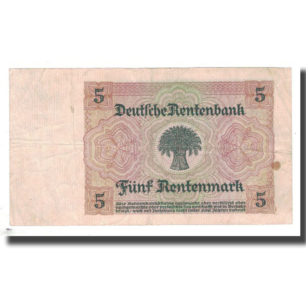 Banknote, Germany, 5 Rentenmark, 1926, 1926-01-02, KM:169, VF(30-35)