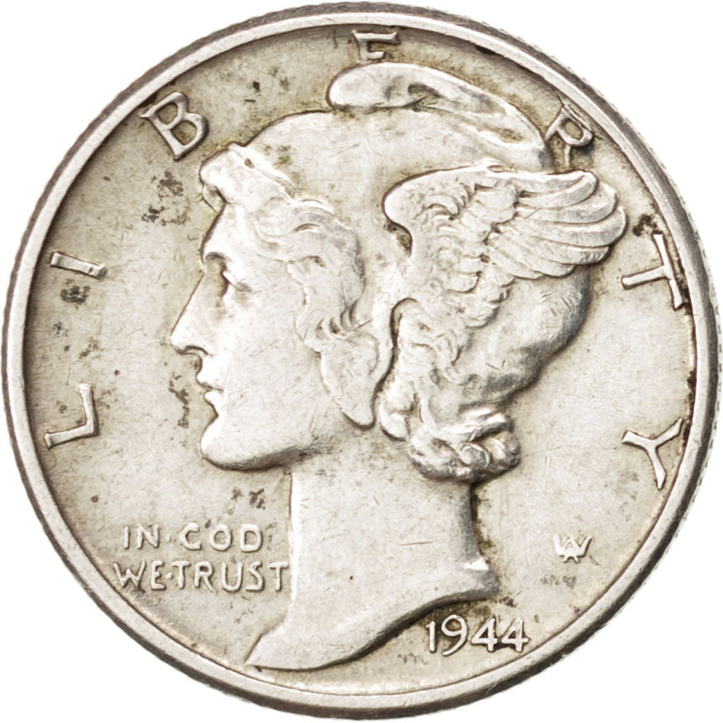 UNITED STATES, Mercury Dime, Dime, 1944, U.S. Mint, KM #140, EF(40-45), Silver,.