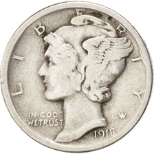 UNITED STATES, Mercury Dime, Dime, 1918, U.S. Mint, KM #140, VF(20-25), Silver,.