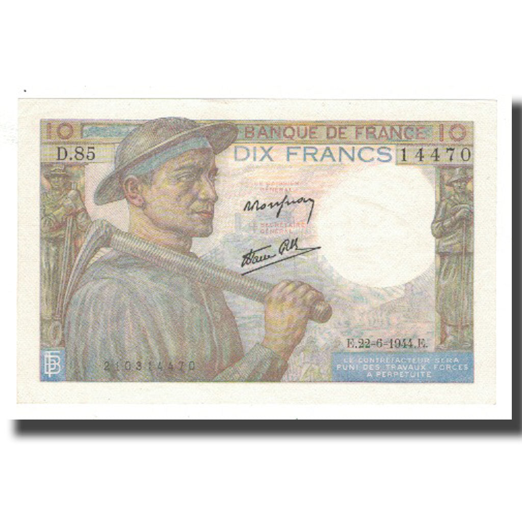 Francia, 10 Francs, Mineur, 1944, 1944-06-22, SPL-, Fayette:8.12, KM:99e