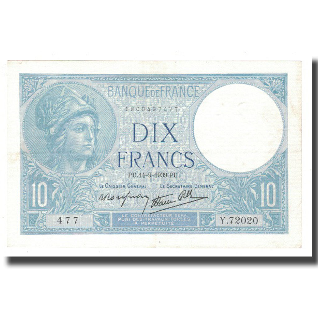 France, 10 Francs, Minerve, 1939, 1939-09-14, TTB+, Fayette:7.7, KM:84