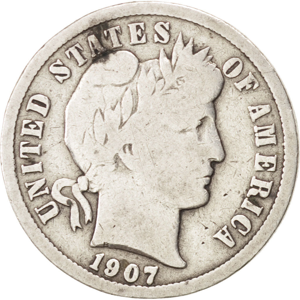 UNITED STATES, Barber Dime, Dime, 1907, U.S. Mint, KM #113, VF(20-25), Silver,..
