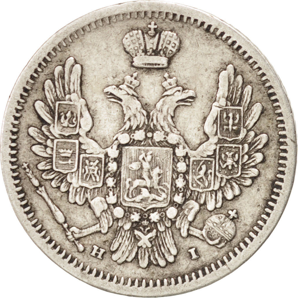 Russia, 10 Kopeks, Grivennik, 1855, Saint-Petersburg, BB, Argento, KM:164.1