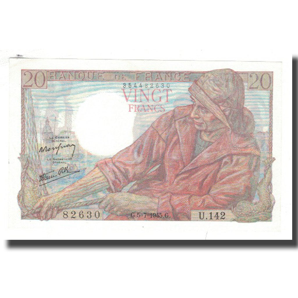 France, 20 Francs, Pêcheur, 1945, 1945-07-05, AU(50-53), Fayette:13.10, KM:100b