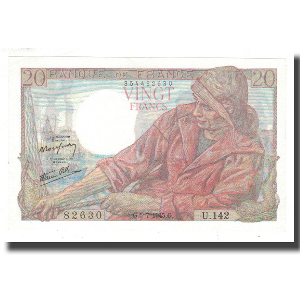 France, 20 Francs, Pêcheur, 1945, 1945-07-05, AU(50-53), Fayette:13.10, KM:100b
