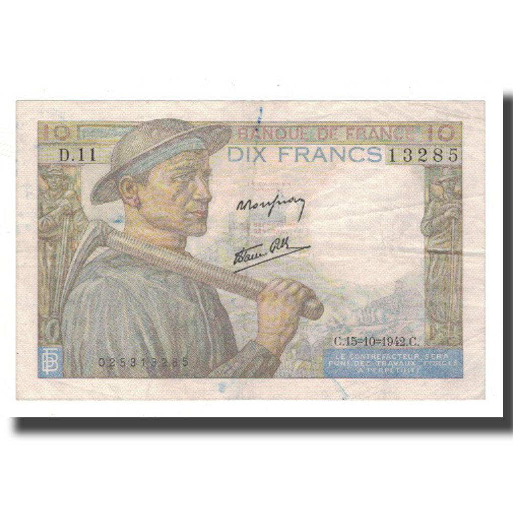 Frankreich, 10 Francs, Mineur, 1942, 1942-10-15, SS, Fayette:8.4, KM:99d