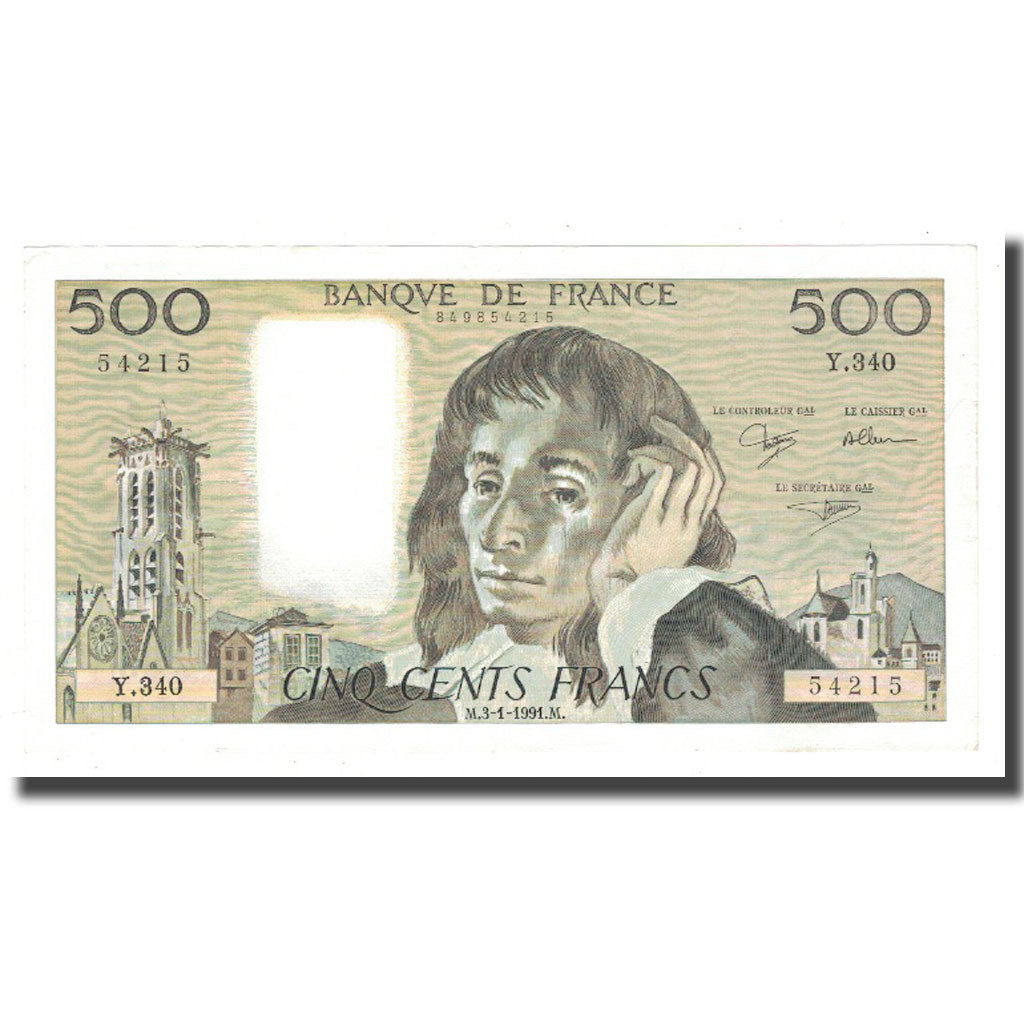 France, 500 Francs, Pascal, 1991, 1991-01-03, TTB+, Fayette:71.46, KM:156h