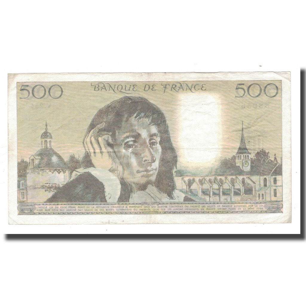 France, 500 Francs, Pascal, 1987, 1987-01-08, VF(30-35), Fayette:71.35, KM:156f