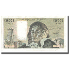 France, 500 Francs, Pascal, 1987, 1987-01-08, VF(20-25), Fayette:71.35, KM:156f