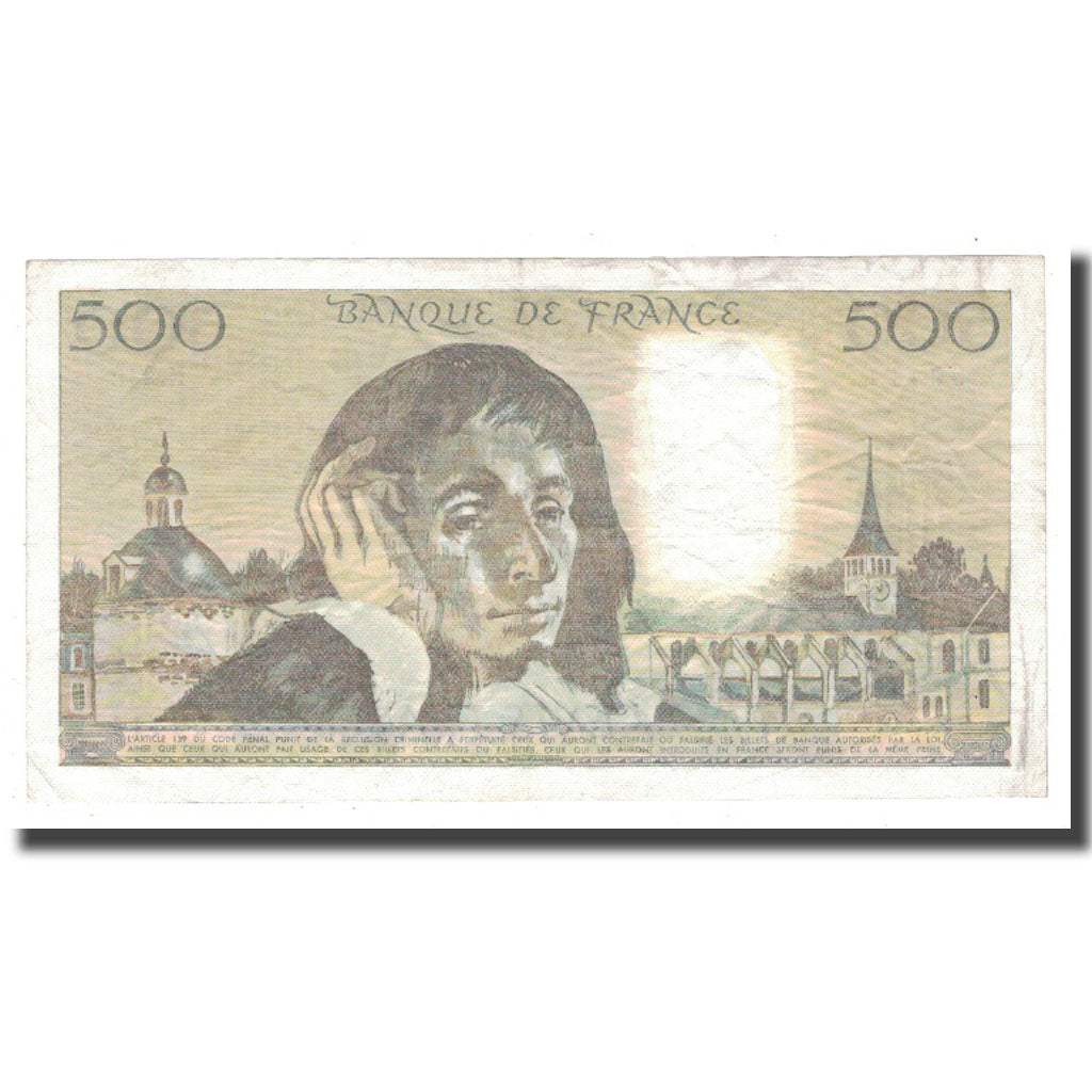 France, 500 Francs, Pascal, 1987, 1987-01-08, VF(20-25), Fayette:71.35, KM:156f