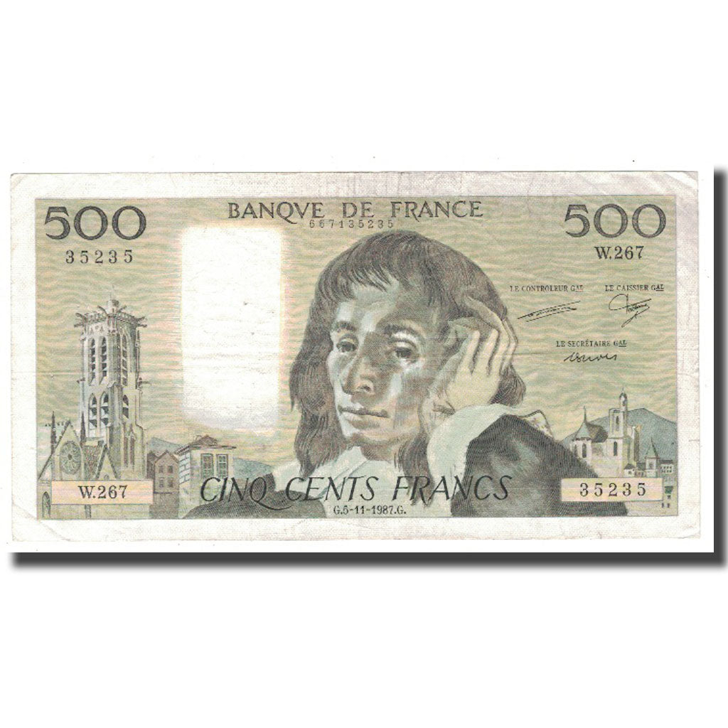 Francia, 500 Francs, Pascal, 1987, 1987-11-05, MBC+, Fayette:71.37, KM:156f