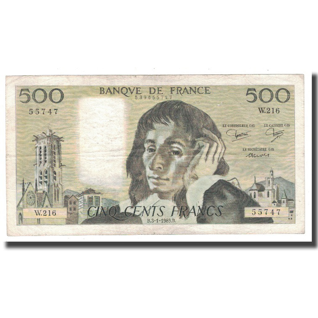 France, 500 Francs, Pascal, 1985, 1985-01-03, EF(40-45), Fayette:71.32, KM:156e