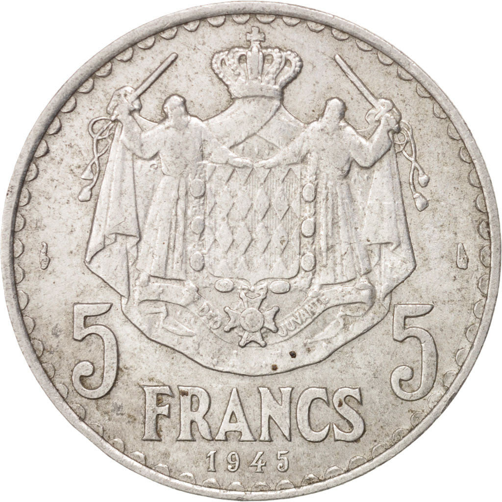 MONACO, 5 Francs, 1945, KM #122, EF(40-45), Aluminum, 3.79