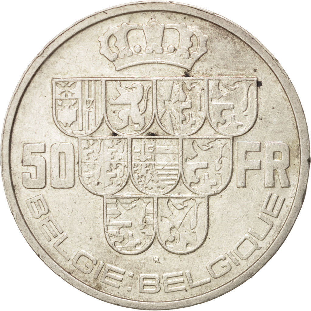 BELGIUM, 50 Francs, 50 Frank, 1939, KM #122.2, EF(40-45), Silver, 33, 20.03