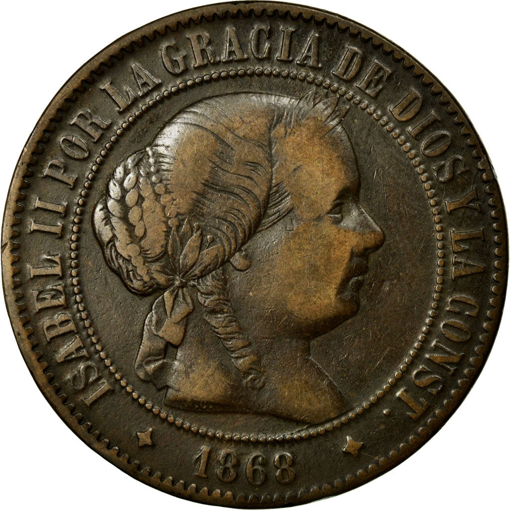 Coin, Spain, Isabel II, 5 Centimos, 1868, EF(40-45), Copper, KM:635.2