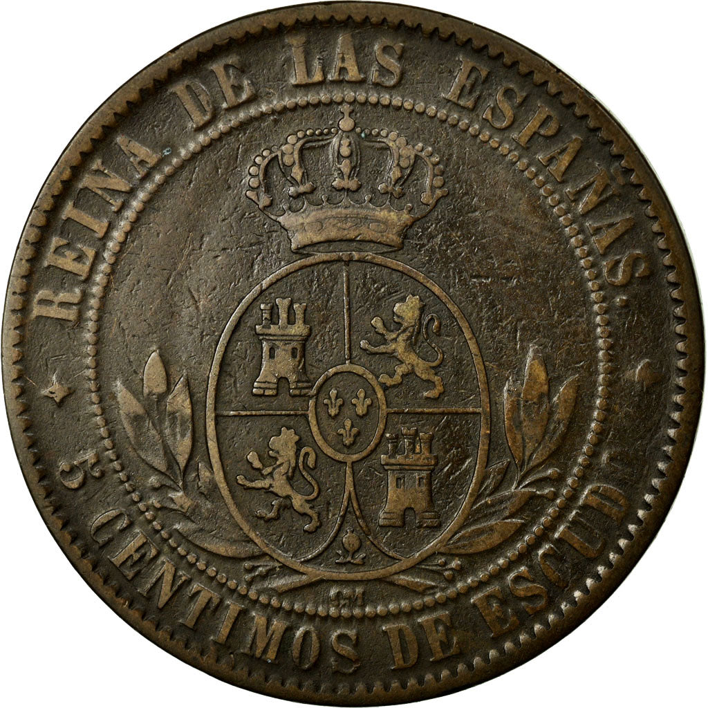 Coin, Spain, Isabel II, 5 Centimos, 1868, EF(40-45), Copper, KM:635.2