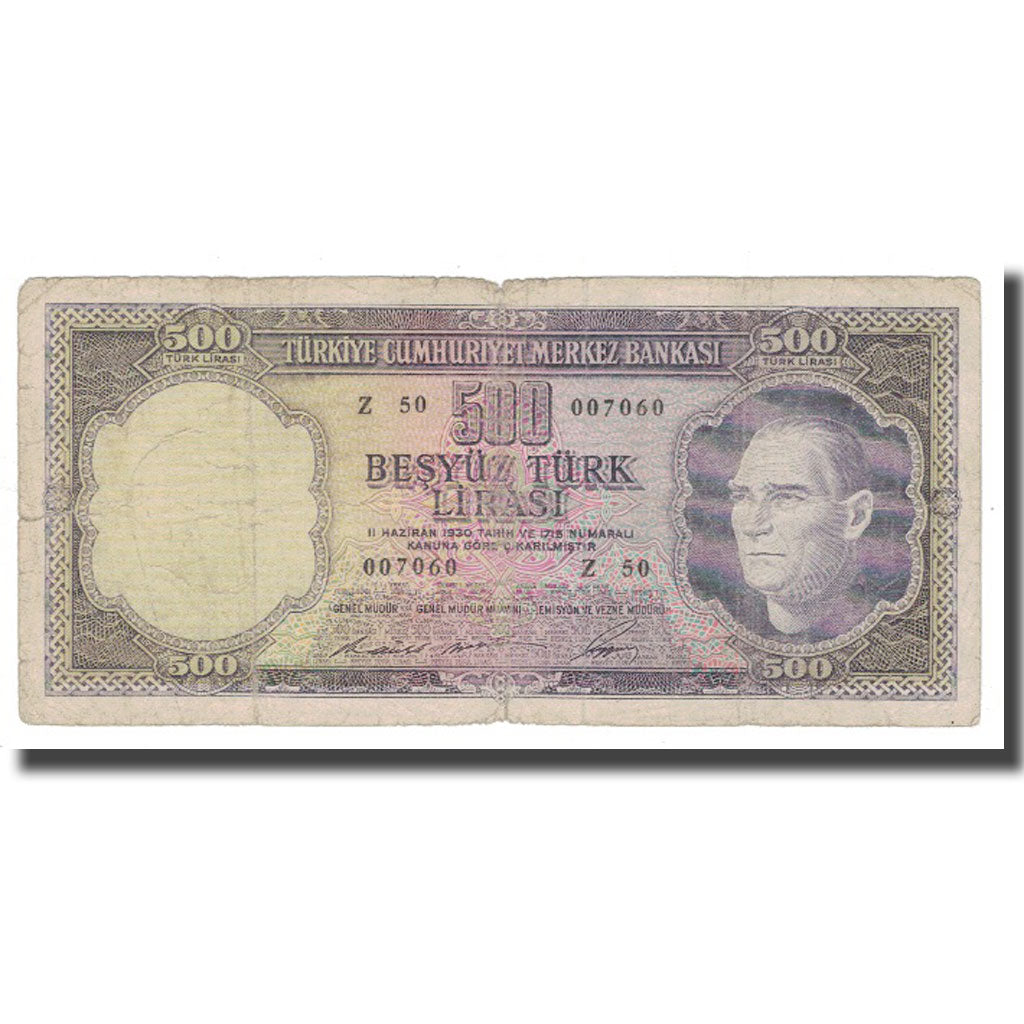 Banknote, Turkey, 500 Lira, 1930, 1930-06-11, KM:171a, VG(8-10)