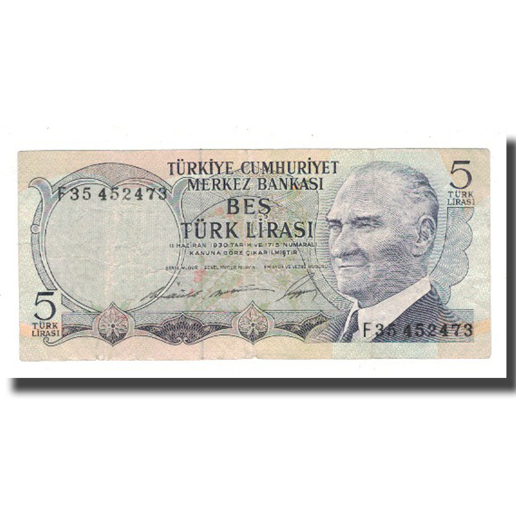 Banknote, Turkey, 5 Lira, 1930, 1930-06-11, KM:179, VF(20-25)