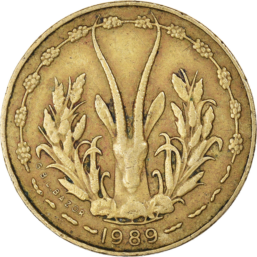 Moneda, Estados del África Occidental, 5 Francs, 1989