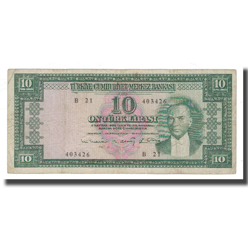 Banknote, Turkey, 10 Lira, 1930, 1930-06-11, KM:161, VF(30-35)