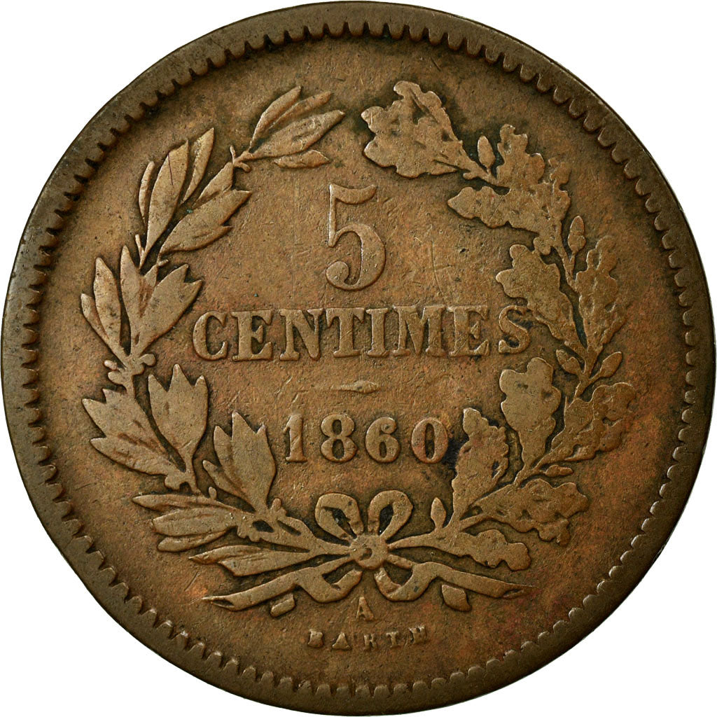 Coin, Luxembourg, William III, 5 Centimes, 1860, Paris, VF(20-25), Bronze