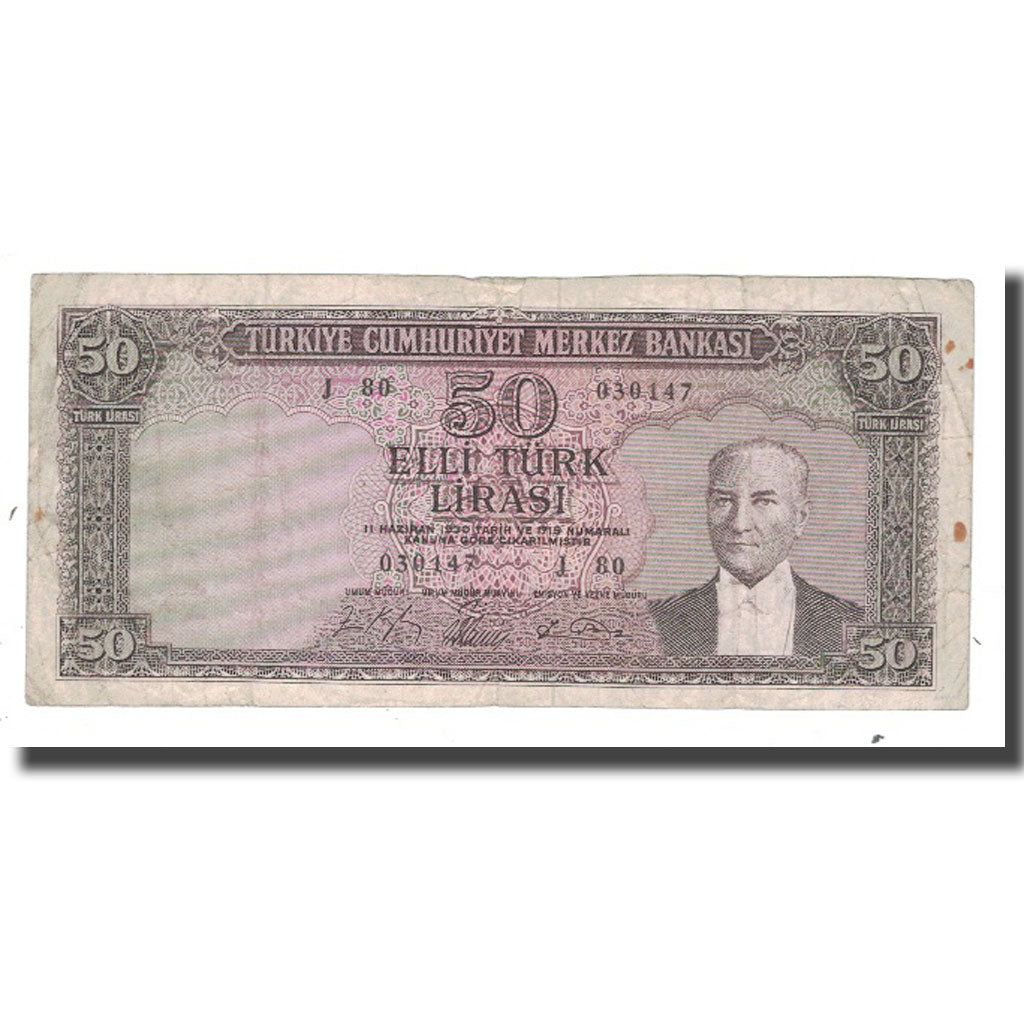 Banconote, Turchia, 50 Lira, 1930, 1930-06-11, KM:162a, MB