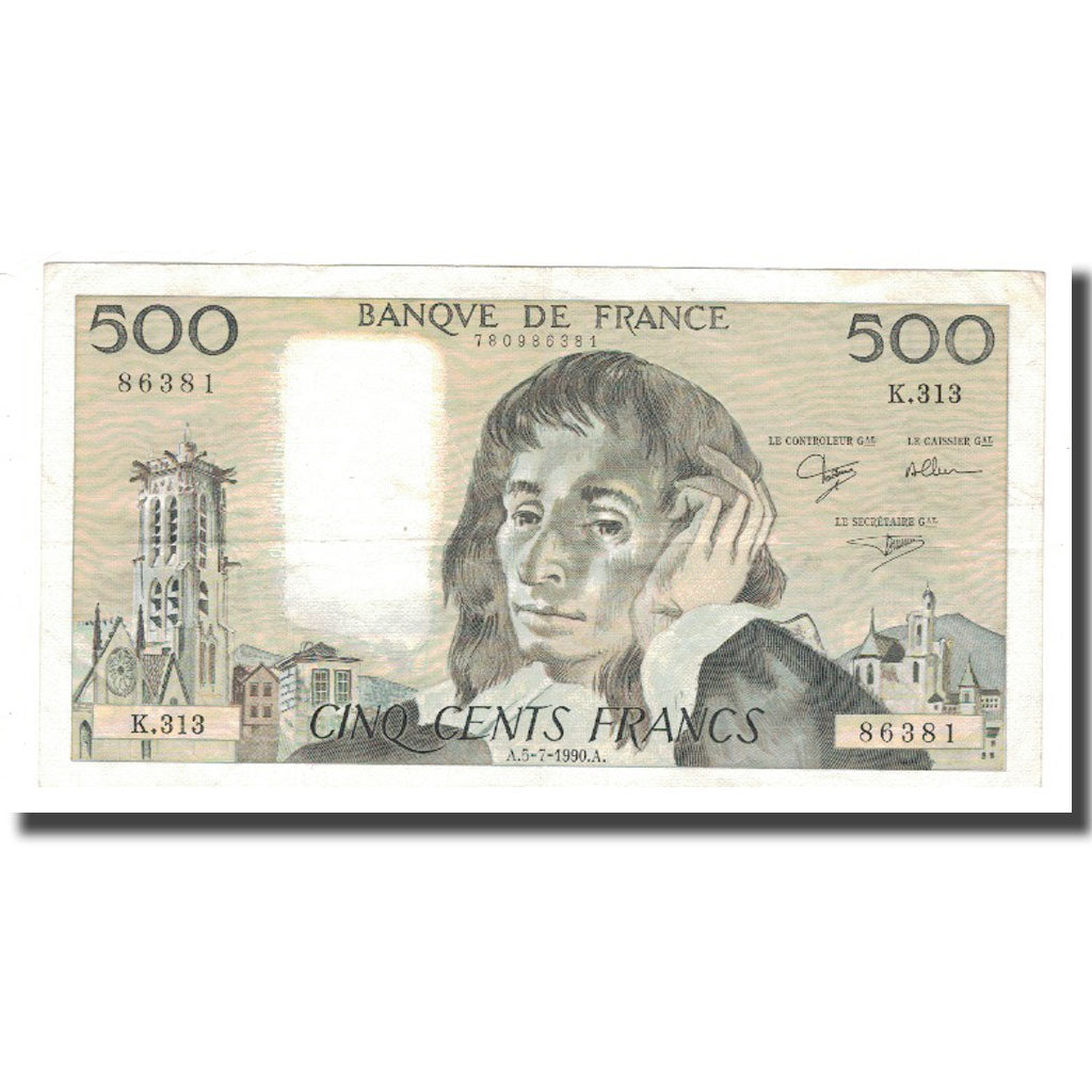 France, 500 Francs, 1990, 1990-07-05, EF(40-45), Fayette:71.44, KM:156h