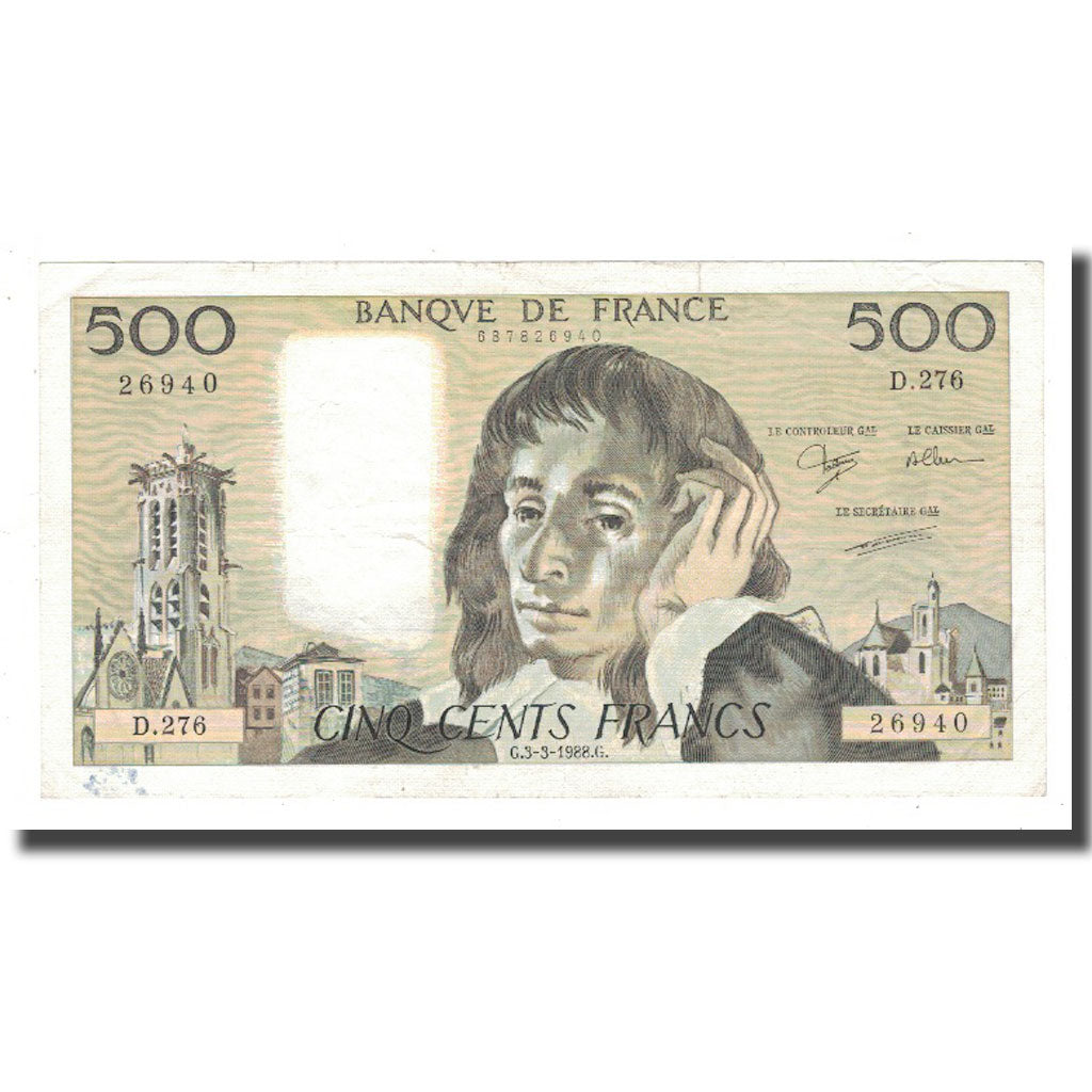 Francia, 500 Francs, 1988, 1988-03-03, BB, Fayette:71.38, KM:156g